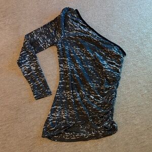 Steve Madden Ruched One-Shoulder Black and Gray Top